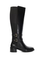 Leather Double Buckle Knee High Boots