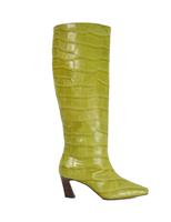 Leather Croc Chisel Toe Knee High Boots