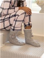 Pour Moi Cable Knit Slipper Socks Grey