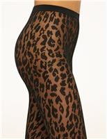 Wolford 20 Denier Sheer Leopard Print Tights Brown
