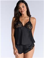 Satin & Lace Bow Detail Cami Shortie Set