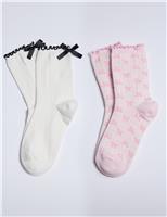 2pk Cotton Rich Pointelle Bow Ankle Socks