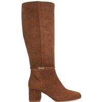 Dune London Wide Fit Suede Block Heel Knee High Boots Tan