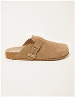 Suede Buckle Mule Slippers