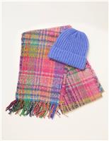 Checked Hat & Scarf Set