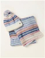 Striped Pom Pom Hat and Scarf Gift Set