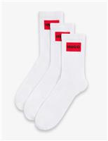 3 Pack Logo Label Cotton Rich Ribbed Socks