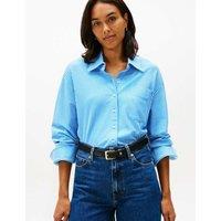 Tommy Hilfiger Cotton Rich Striped Collared Relaxed Shirt Blue