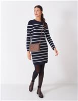 Cotton Blend Striped Mini Jumper Dress