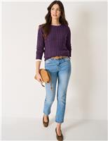 Crew Clothing Cotton Rich Cable Knit Crew Neck Jumper Dark Purple