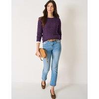 Crew Clothing Cotton Rich Cable Knit Crew Neck Jumper Dark Purple