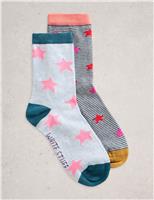2pk Cotton Rich Star Ankle Socks