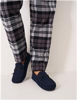 Suede Faux Fur Lined Moccasin Slippers