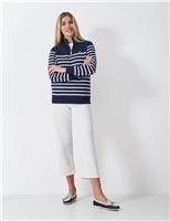 Cotton Rich Striped Half Zip Sweatshirt