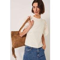 Monsoon Cotton Rich Floral Applique T-Shirt Ivory