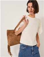 Monsoon Cotton Rich Floral Applique T-Shirt Ivory