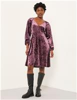 Velvet Textured V-Neck Mini Skater Dress