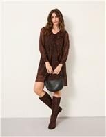 Floral Tie Neck Mini Smock Dress