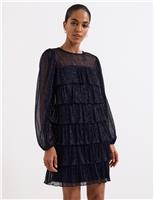 Sparkly Blouson Sleeve Mini Tiered Dress