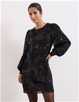 Botanical Sequin Round Neck Mini Shift Dress