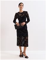 Botanical Lace Round Neck Midi Column Dress