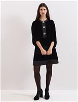 Velvet Embellished Mini Skater Dress