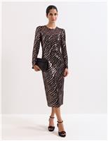 Animal Print Sequin Midi Column Dress