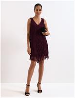 V-Neck Fringed Knee Length Shift Dress