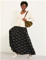 Metallic Print Midi A-Line Skirt