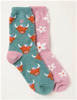 2pk Patterned Fluffy Socks