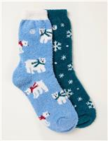 2pk Fluffy Polar Bear Socks