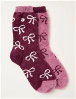 2pk Bow Fluffy Socks