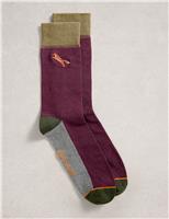 Striped Fox Embroidered Cotton Rich Socks