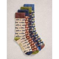 White Stuff 4 Pack Fish Pattern Cotton Rich Socks Natural Mix