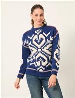 FatFace Fair Isle Crew Neck Jumper with Wool Blue Mix
