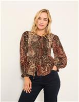 Animal Print Tie Front Blouse