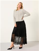 Textured Crew Neck Cardigan with Wool