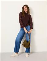 Cotton Rich Lace Textured Crew Neck Jumper