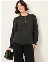 Polka Dot Tie Neck Blouse