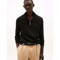 Tommy Hilfiger Pure Cotton Half Zip Jumper Black