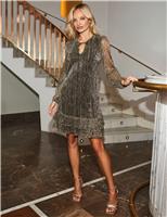 Metallic Plisse Mini Shift Dress