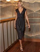 Sparkly V-Neck Midi Wrap Dress