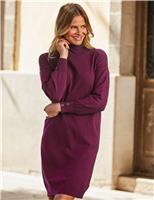 Knitted Roll Neck Button Detail Mini Dress