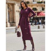 SOSANDAR Knitted Belted Midi Column Dress Burgundy