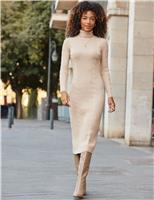 Cable Knit Roll Neck Midi Jumper Dress