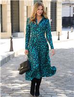 Animal Print Belted Midi Shirt Dress