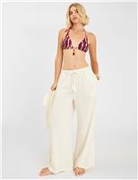 Striped Drawstring Wide Leg Trousers