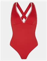 Blanket Stitch Cross Back V-Neck Swimsuit