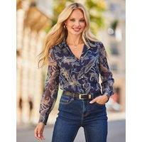 SOSANDAR Sheer Paisley Collared Shirt Blue Mix