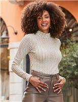 Textured Printed Roll Neck Top